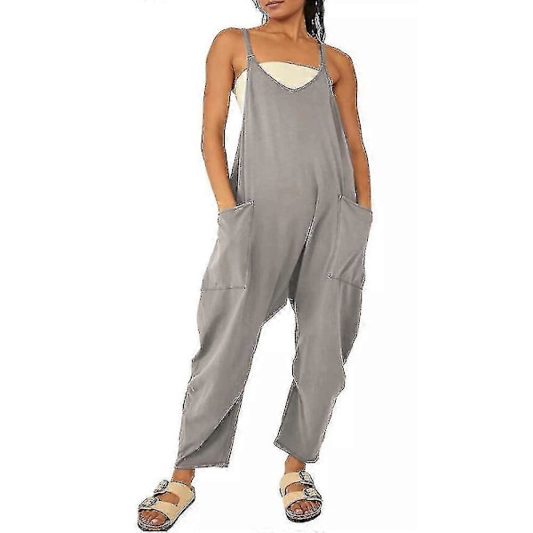 Dame Casual Oversized Overalls Harem Lange Smækbukser Dungarees Baggy Jumpsuit Grå 4XL