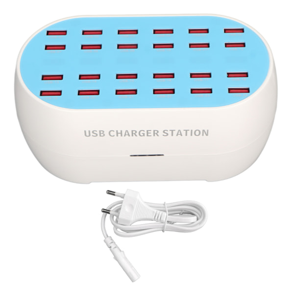 USB-ladestasjon 160W 24 porter Smart Chip Multippel USB-skrivebordslader for hotellbutikkskole 100‑240V EU-plugg