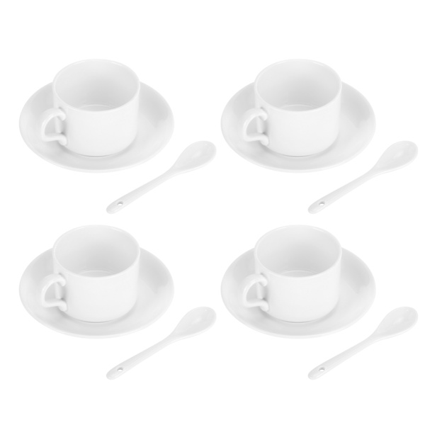 4 Set Hög Benporslin Kaffe Set Kaffe Mugg med Fat Skål Sked Te Mugg Dryckesvaror