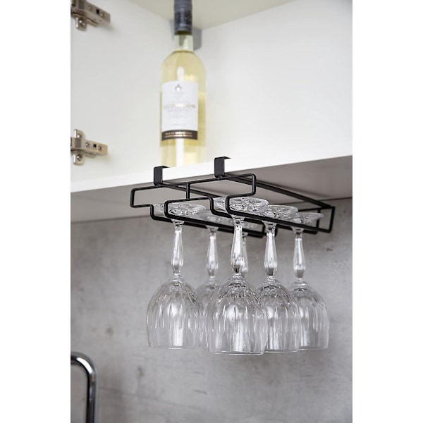 Glashållare för Hylla - Kökskåpsmodul för 6 Glas, Metall, 26 x 7,5 x 11 cm, Svart