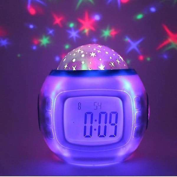 Projection Alarm Clock LED Music Starry Sky Projection Alarm Clock Creative Children's Night Light Multifunction Calendar