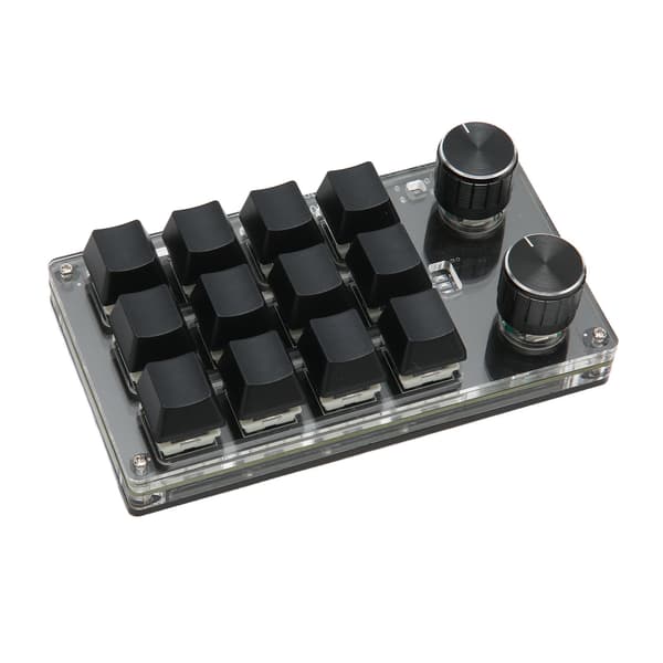 Mini-tastatur 12 taster 2 knapper USB- eller BT-forbindelse Blå switch Plug and Play Programmerbart tastatur til gaming kontor medier sort