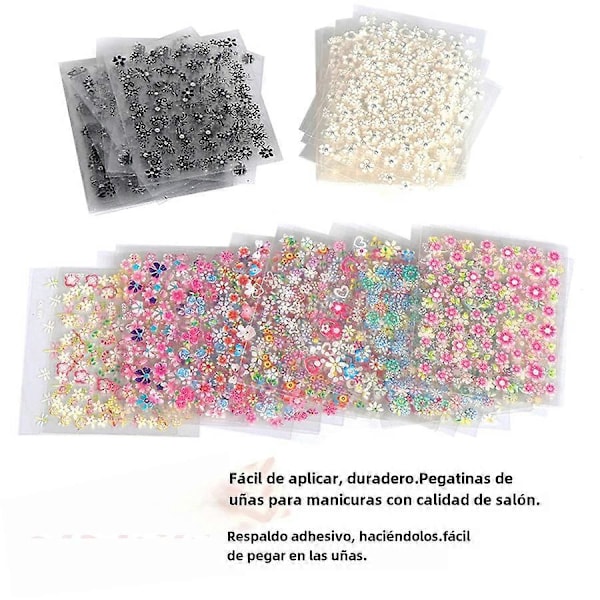 50 ark 3D Blomdesign Nagelstickers i blandade färger för manikyr och nagelspetsar