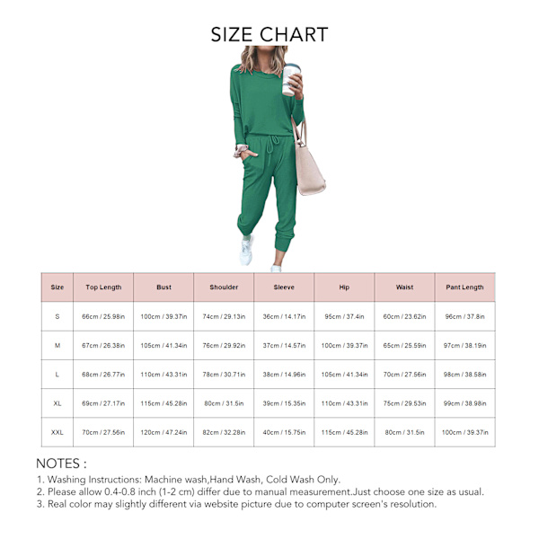 Grøn løs stretch 2-delt pyjamasæt til kvinder L