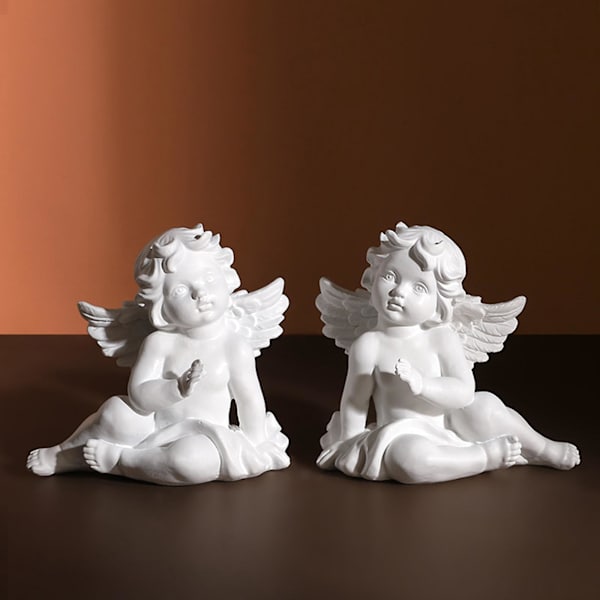 2 x Enkelipatsas Figuriinit Veistos Kerubi Kokoelma Sisustus S 9,5 x 6 x 8,5cm-