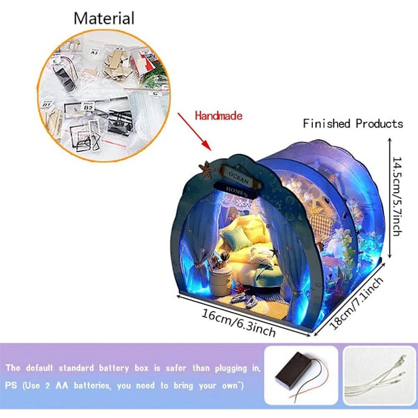 LED DIY Mini Ocean Tunnel Dockhus Kit Miniatyr med Möbler Trä Dockhus Present till Barn Vänner