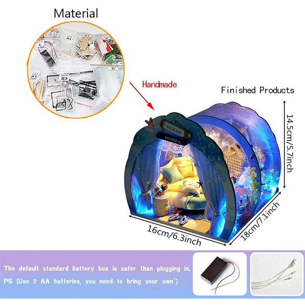 LED DIY Mini Ocean Tunnel Dukkehus Hus Kit Miniature med Møbler Træ Dukkehus Gave til Børn Venner