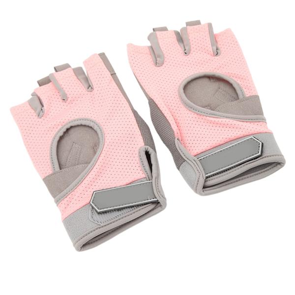 1 par åndbare træningshandsker til kvinder, vægtløftning, sport, ridning, halvfinger, skridsikker, slidstærk, beskyttelsesudstyr, pink, L (til håndfladebredde på 20-22 cm)