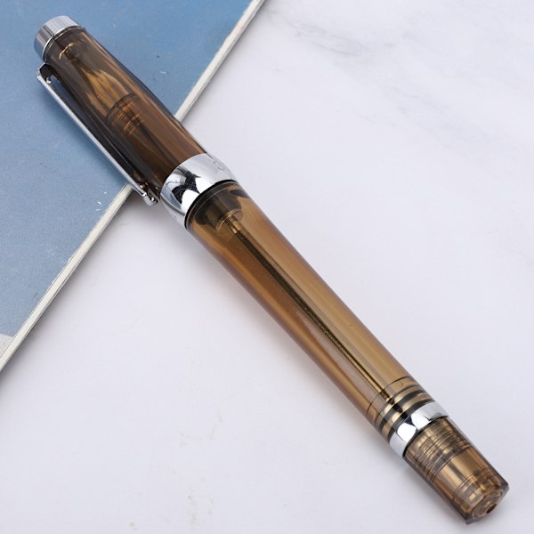 Stor Kapacitet Fyldepen Transparent Business Skrivepen Kontor Skoleartikler 0,5 mm Nib Transparent Brun