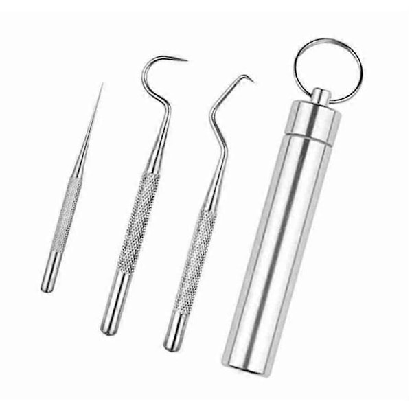 3 st/set 304 Rostfritt Stål Tandrengöringsverktyg Multifunktionell Portabel Tandpetare Förvaringshållare (Silver)