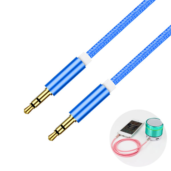 3,5 mm hann til hann lydkabel aluminiumbelagt plugg 1M hjelpeledning for bilhodetelefon MP3 MP4 høyttaler