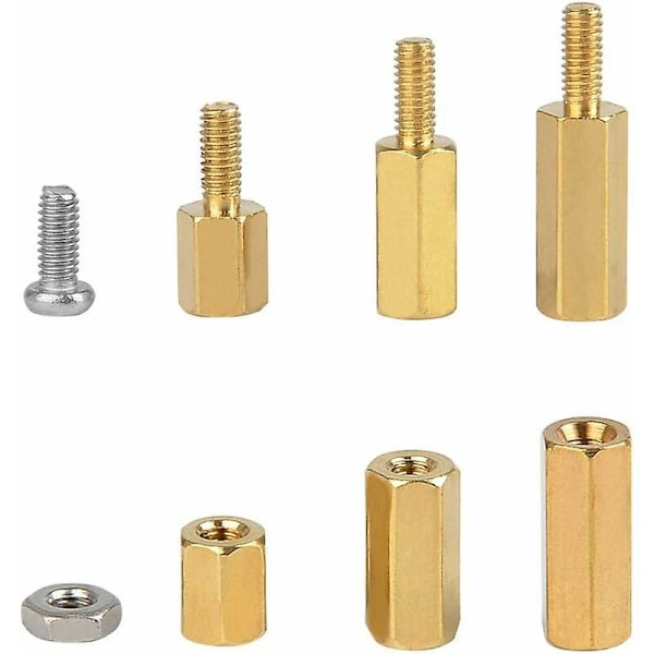 180 st M2.5 Hex Mässingsdistanser och Rostfritt Stål Kolumnmutter Sortiment, 6mm