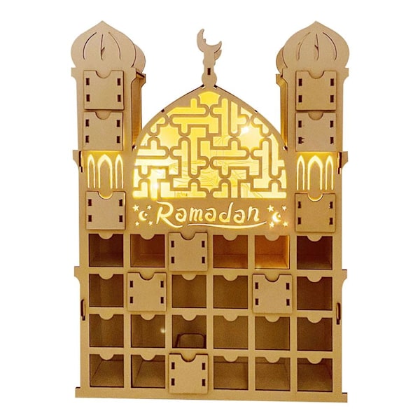 Træ Ramadan Adventskalender 2022 Eid Ramadan Mubarak Adventskalender med Skuffer 30 Dage Nedtællingskalender Dekorationer