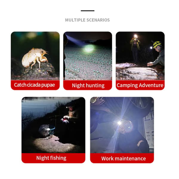 Vanntett Oppladbar LED Hodelykt for Camping, Sykling, Løping og Fiske