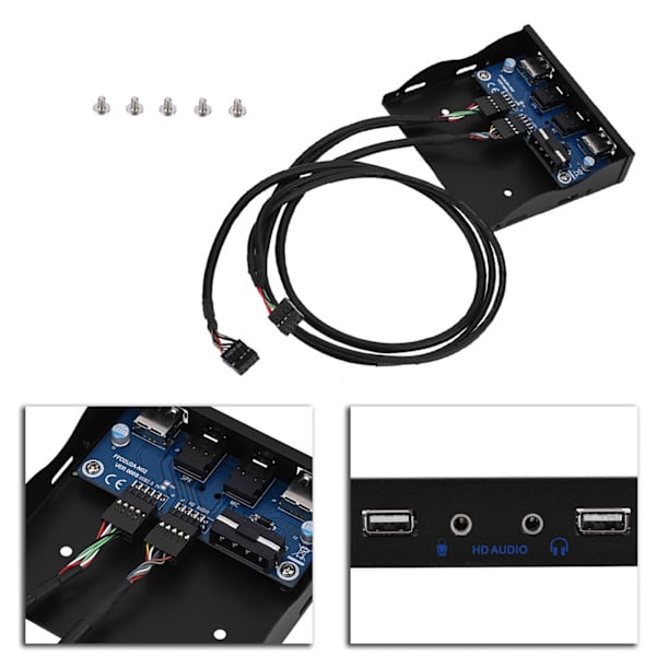 USB2.0 HDAUDIO Floppy Frontpanel 3,5' 9Pin til 2 USB2.0 Interface med Mic Audio