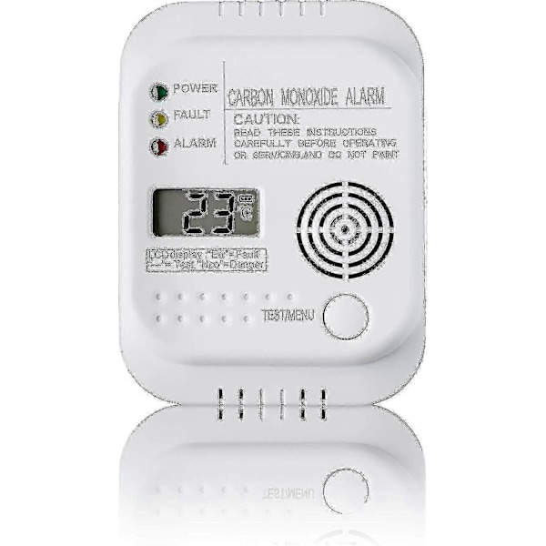 Kolmonoxiddetektor, Batteridriven, Gasdetektor med Display och Temperaturmätare