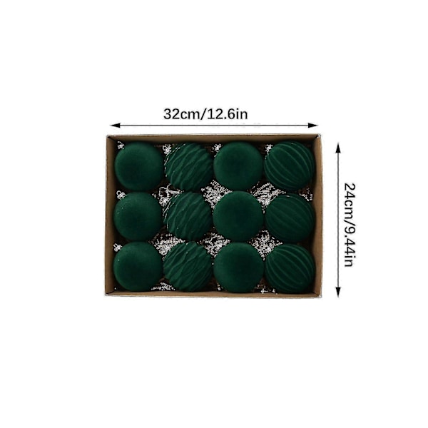 8cm Flocking Ball Julekule Mørk Fløyel Julekule Juletrepynt 12stk Rød Grønn