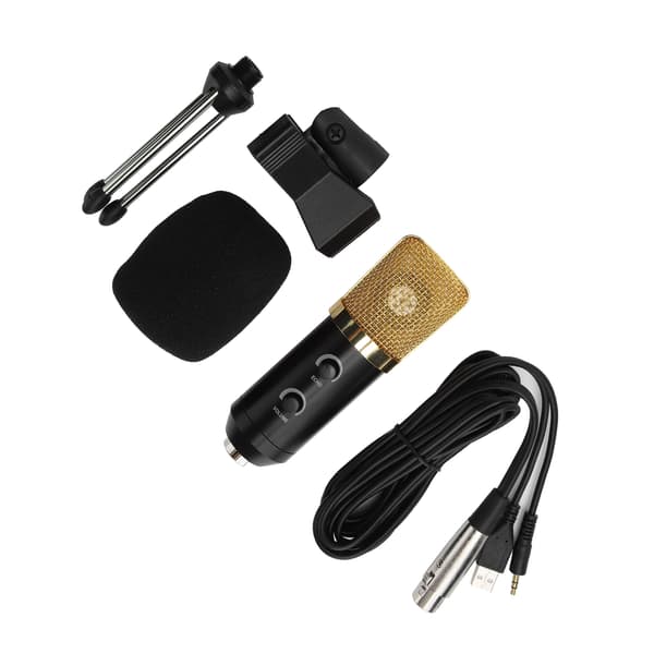 Kondensatormikrofon USB-bordmikrofon med stativ til professionel studieudsendelse Sort