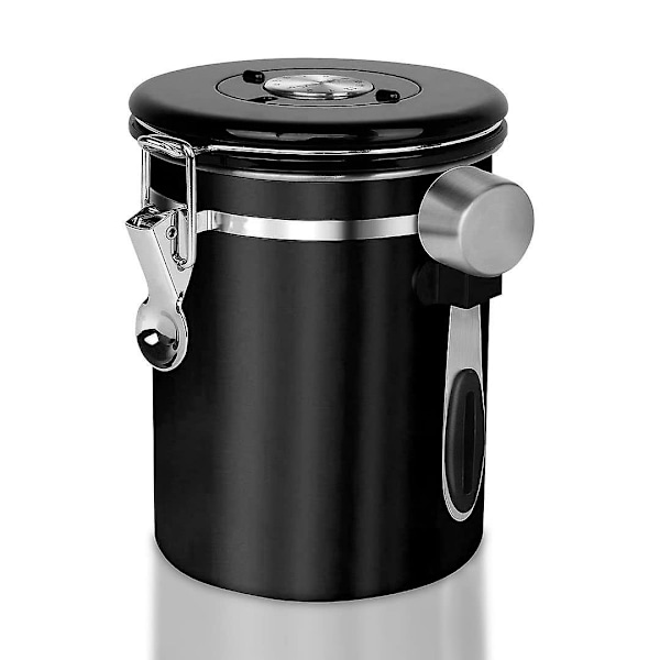Kaffeopbevaringsbeholder - Rustfrit Stålbeholder med Ske og Dato Tracker - til Malet Kaffe, Te, Mel, Korn, Sukker, Ris