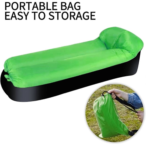 Bærbar Oppustelig Stol, Oppustelig Loungesofa med Bæretaske, Komfortabel Strandstol til Voksne og Børn, Camping i Baghaven (Grøn)