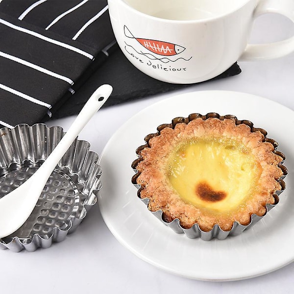10 st Äggtarteform Återanvändbar Muffinsform i Rostfritt Stål för Bakning Non-stick Mini Tartelettformar