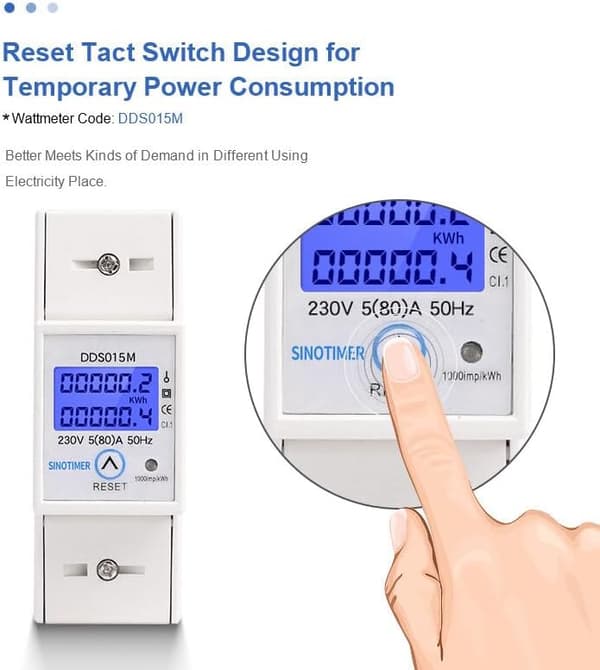220V Electricity Meter Consumption, Energy 50Hz Digital LCD Single Phase Electricity Meter Wattmeter DIN Rail with Backlight Measures Electricity Consumption