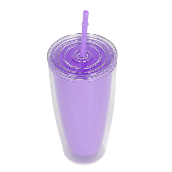 Dubbelväggig mugg med lock och sugrör 750 ml Dubbelväggig mugg Stor kapacitet Vattenflaska Bred öppning Splittersäker Lila