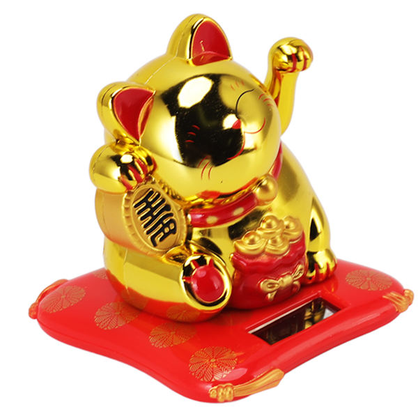 Solcelledrevet vinkende katt rikdom velkommende sol søt lykkelig katt formue katt statue ornament for hjem bil dekor velsignelse pose gull