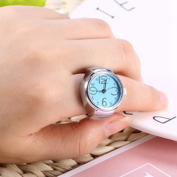 1 stk. Moderigtige Dame Herre Quartz Analog Rund Fingerring Kærlighedsur (Blå)
