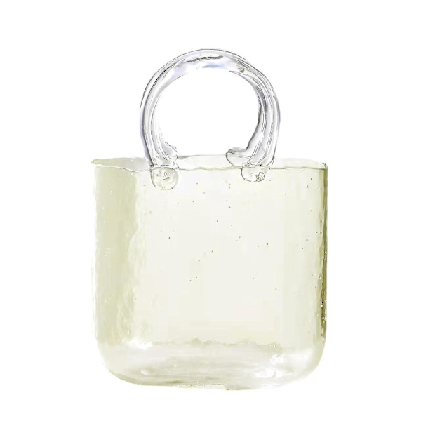 Klar glas handväska formad vas för hem bröllop dekor kanarie gul