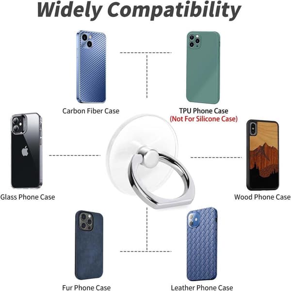 4-pack Finger Holder for Mobile Phone, Transparent Finger Holder 360° Rotatable Finger Holder, Transparent Mobile