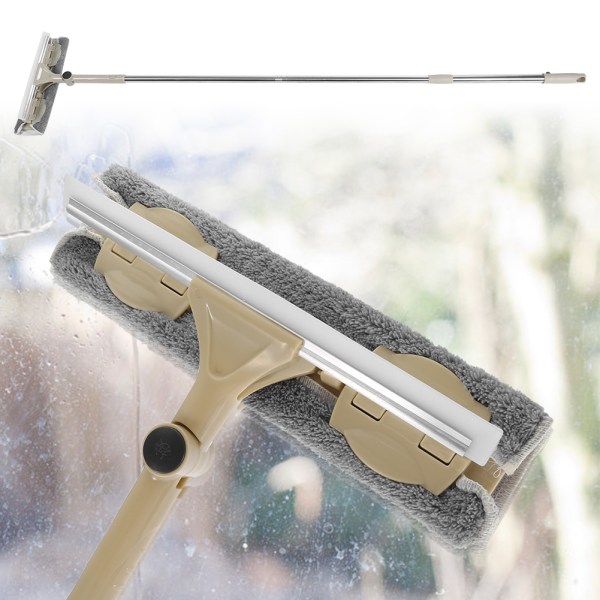 Khaki Kaksipuolinen Long Rod Rotate Window Cleaner Pyyhkimen vetolastan puhdistusharjan puhdistustyökalu
