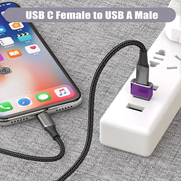 USB till USB C Adapter 3-pack, Typ C Hona till A Hane Laddningskabel Konverterare Lila