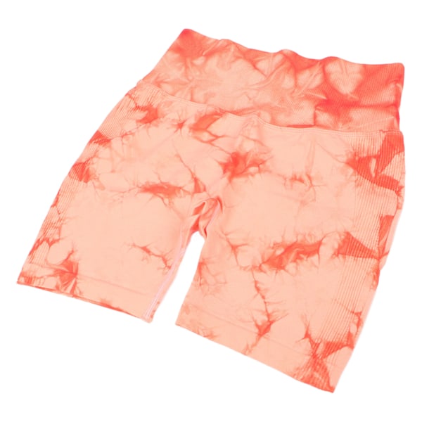 Kvinnors yogashorts med hög midja, snabbtorkande, höftlyftande, tie dye-träningsshorts, orange rosa L