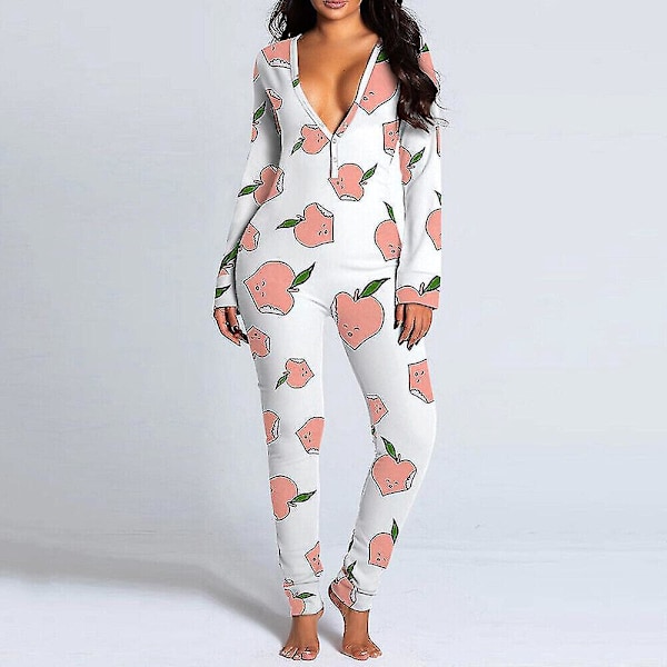 Sexiga damers öppna rumpa jumpsuit pyjamas nattkläder L persikor