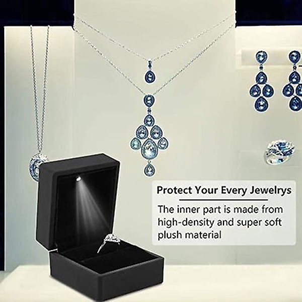 Smykkeskrin med LED-lys, Halskæde Armbånd Ringe Vedhæng Opbevaringsæske til Frieri Forlovelse Valentinsdag Gaver Fødselsdage Charms