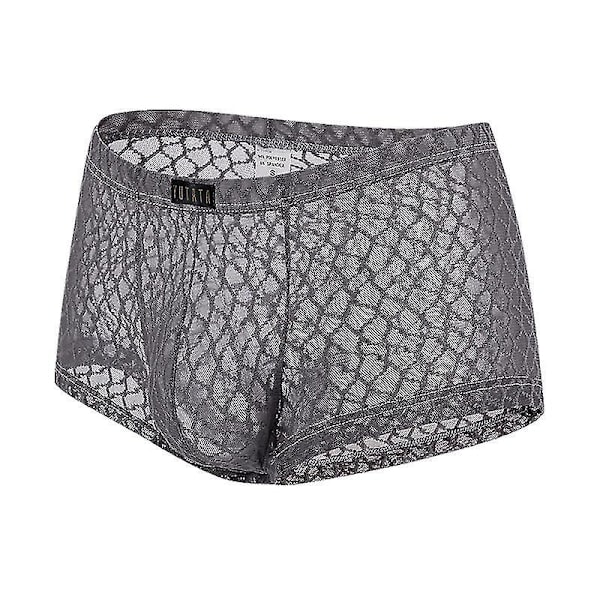 Sexiga spetsar andningsbara herrboxershorts - enfärgad L grå