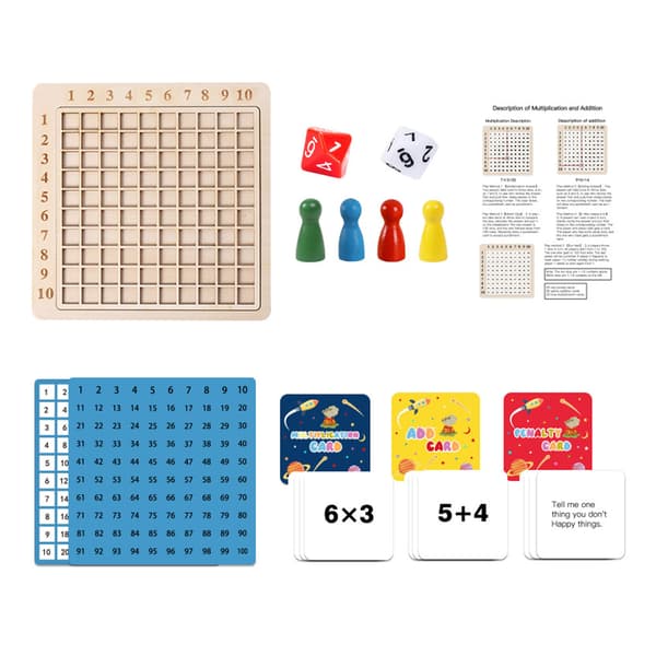 Matematikklodser i træ - 2 i 1 Pædagogisk Multiplikationsbrætspil