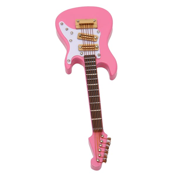 10 cm Mini Gitarpynt Utstillingsbrakett Oppbevaringsboks Musikkinstrument Gitarmodell for Dukkehus Rosa