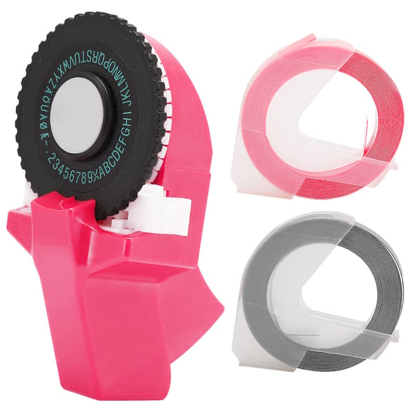 Mini Manuel Tape Maker Dekorativ Farvet ABS 3D Prægetape 9mm til Håndbog Pink