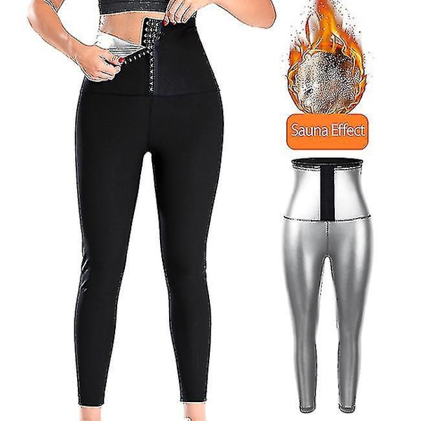 Hög midja bastu svettbyxor för kvinnor - Slankande leggings midjetränare kompression termo body shaper XL silver