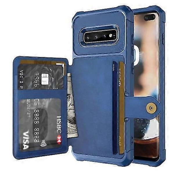 Til Samsung Galaxy S10+ Magnetisk Wallet Kort Taske Læder Telefon Cover Zekai Navy Blå
