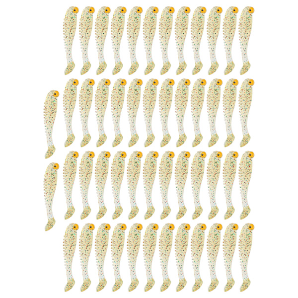 50 stk/pose kunstig fiske lokke myk silikon agn naturtro hale padle svømme agn gul grønn
