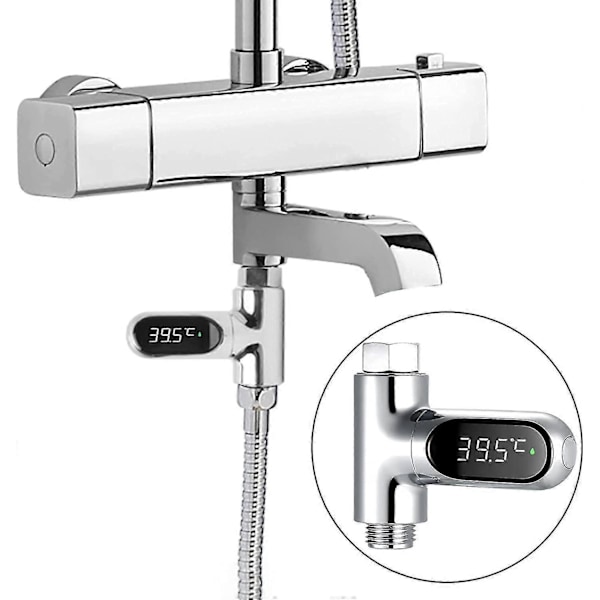 Digital Duschtermometer LED Roterande Självgenererande Vattentermometer 360 Grader Med Indikator Timer 3 Färger