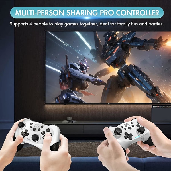 Switch Pro-kontroller, trådløs spillkontroller for Nintendo Switch/Switch Lite/Switch OLED med vekkefunksjon, turbo og gyroakser (hvit+svart)