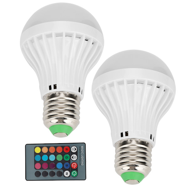 2 st E27 3W RGB-lampa Färgförändrande glödlampa Ljus Hembelysning med fjärrkontroll 85V‑265V
