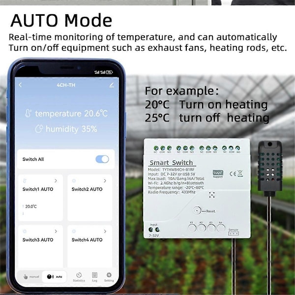 Tuya Smart WiFi 4-kanalsreläbrytare RF433 för Alexa (B)