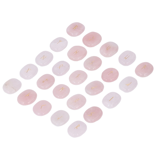 25 st naturliga runstenar set slätare polerade graverade meditationsstenar set för spådom chakra healing rosenkvarts