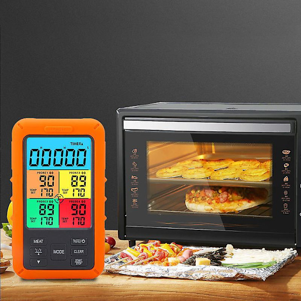 Kökstermometerset med 4 sonder - Omedelbar avläsning LCD-display, BBQ, stekning och temperatursondupplysning i färg