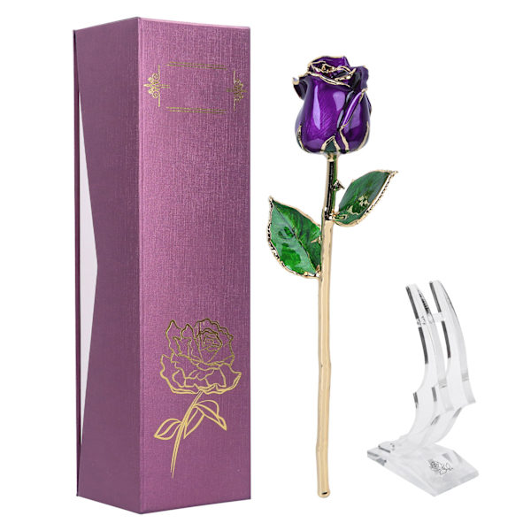 24K forgyldt roseblomst til fødselsdag Valentinsdag dekorationer ornamenter med base